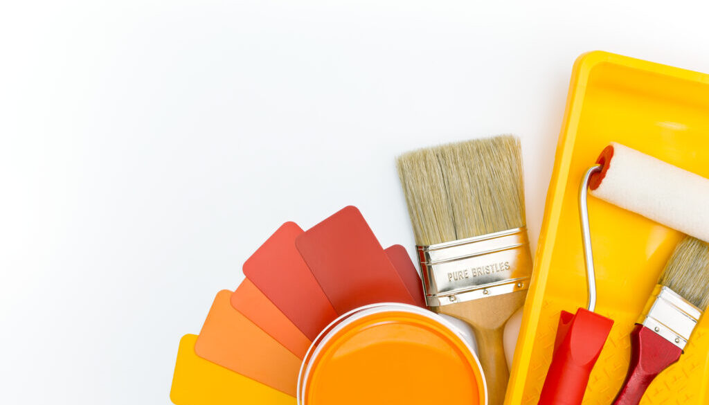 color palette with paint tools and accessories